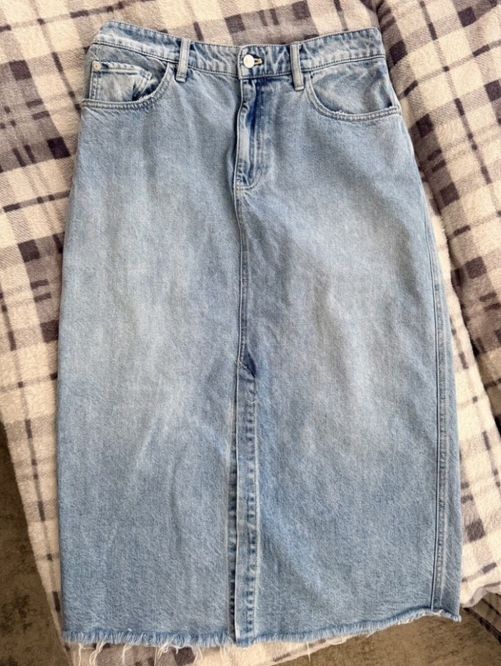 Free People We The Free Light Wash Denim Maxi Skirt Size Large